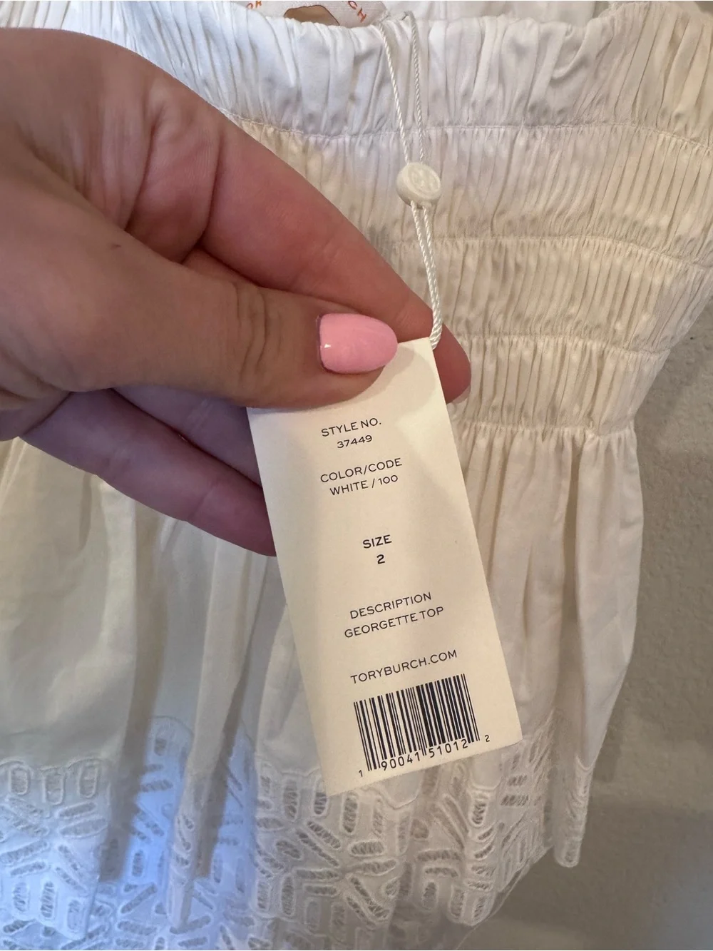 Tory Burch White Eyelet Lace Smocked Peplum Top Size 2 NWT